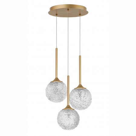 Lustre Dormitor - Lustra lux aurie cu 3 pendule glob sticla structurata Fedora, LED G9, 9160212 - Novaluce