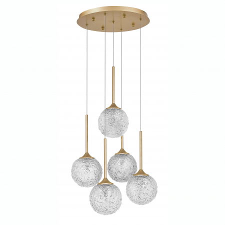 Lustre Dormitor - Lustra lux aurie cu 5 pendule glob sticla structurata Fedora, LED G9, 9260212 - Novaluce