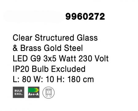 Lustra lux aurie liniara Fedora 80 cm globuri sticla structurata, 3 becuri LED G9, 9960272 - Novaluce [4]