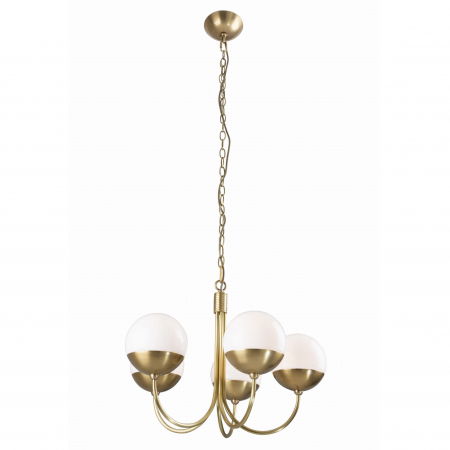 Lustre Dormitor - Lustra lux cu 5 brate Ramza Ø 58 cm alb/auriu, sticla opal lucios/metal, P0240 - Maxlight