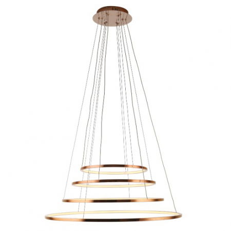 Lustre Dormitor - Lustra lux finisaj cupru 4 inele LED dimabil Senia Ø 80 cm metal/acril inaltime reglabila, P0244D - Maxlight