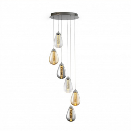 Lustre Dormitor - Lustra lux inalta rotunda Izma, 6 pendule sticla in 3 nuante, in forma de para, inaltime reglabila, 394834 - Schuller