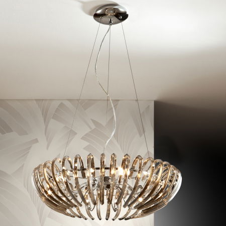 Lustre Dormitor - Lustra dimabila lux transparenta/sampanie Zaira, tije sticla curbata, inaltime reglabila, telecomanda, 876124D - Schuller