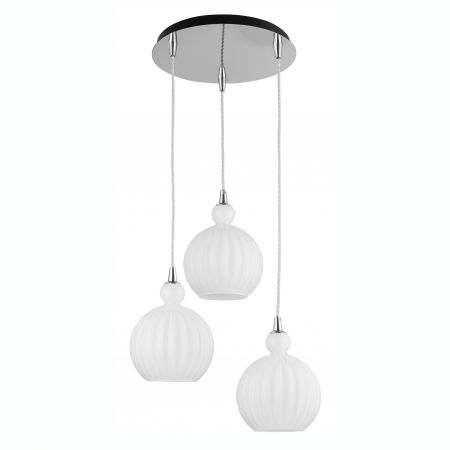 Lustre Dormitor - Lustra moderna 3 pendule albe forma rotunda Teres, sticla opal/metal crom, 9190882 - Novaluce