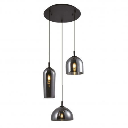 Lustre Dormitor - Lustra moderna cu 3 pendule Arete, sticla transparenta - sampanie/sticla fumurie - negru, AZ 3336 - Azzardo