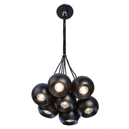 Lustre Dormitor - Lustra moderna cu 7 pendule tip glob crom/negru Branis 40 cm metal/sticla balistica, AZ 0635 - Azzardo