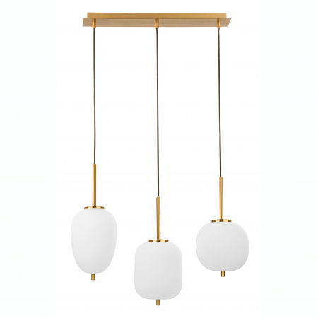 Lustre Dormitor - Lustra moderna liniara 3 pendule diferite alb cu auriu Felicia 53 cm, sticla/metal, 9624067 - Novaluce