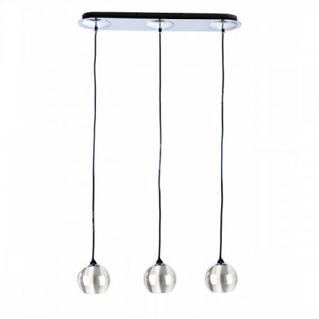 Lustre Dormitor - Lustra moderna liniara cu 3 pendule tip glob crom/alb/negru Branis 57 cm metal/sticla balistica, AZ 0638 - Azzardo