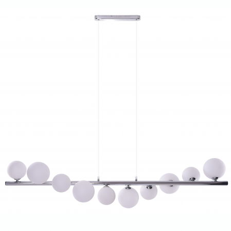 Lustre Dormitor - Lustra moderna liniara Maxi 120 cm, globuri albe/suport metal crom, 10 becuri, AZ 2100 - Azzardo