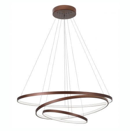 Lustre Dormitor - Lustra moderna maro/alb mat Viken Ø80 cm cu iluminare LED dimabila, abajur trei cercuri inaltime reglabila, 6265004 - Novaluce