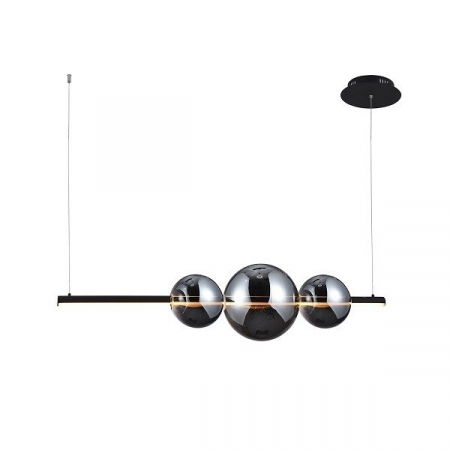 Lustre - Lustra moderna neagra Uros 120 cm, iluminare LED dimabila, 3 globuri sticla fumurie, AZ 3352 - Azzardo
