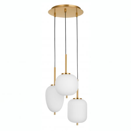 Lustre Dormitor - Lustra moderna rotunda 3 pendule diferite alb cu auriu Felicia Ø30 cm, sticla/metal, 9624068 - Novaluce