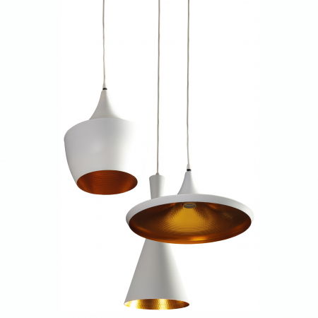 Lustre Dormitor - Lustra moderna suspendata cu 3 pendule Wiko 70 cm, alb/negru cu auriu, stil industrial, AZ 1339 - Azzardo