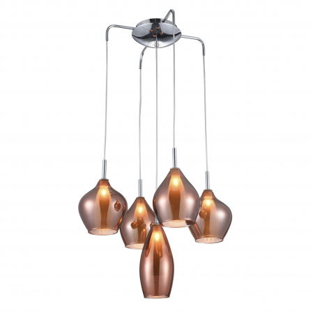 Lustre Dormitor - Lustra moderna suspendata Jiro 5 becuri inaltime asimetrica, sticla cromata/simpla/armaie si metal, AZ 3172 - Azzardo