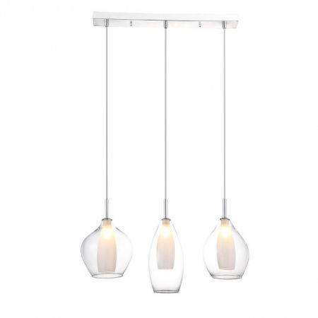 Lustre Dormitor - Lustra moderna suspendata Jiro Line 3 becuri, sticla cromata/simpla/armaie si metal, AZ 3075 - Azzardo