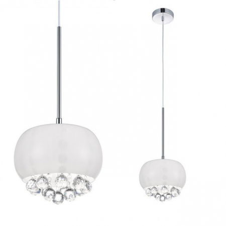 Lustre Dormitor - Lustra moderna tip pendul alb lucios Rumya Ball 23x23 cm si cristale, design modern, sticla opal, AZ 3080 - Azzardo