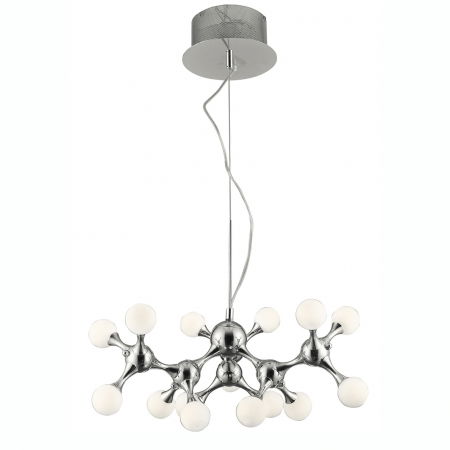 Lustre Dormitor - Lustra moderna Zaida cu 15 becuri, abajur alb rotund sticla, suport metal crom, AZ 0107 - Azzardo