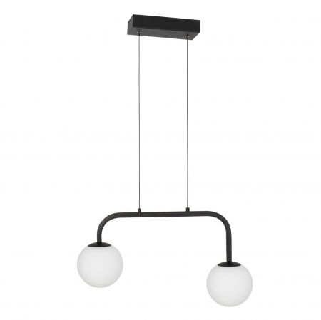 Lustre Dormitor - Lustra neagra cu 2 globuri albe Esila 35 cm, iluminare LED, sticla/metal, 9919602 - Novaluce