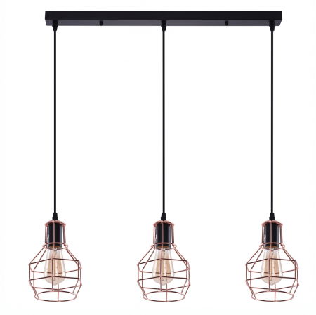 Lustre Dormitor - Lustra neagra liniara cu 3 pendule stil industrial detalii cupru Alio Line 60 cm, metal, AZ 2141 - Azzardo