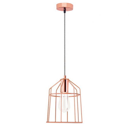 Lustre Dormitor - Lustra neagra/cupru tip pendul Haris abajur din tije metalice, Ø 19 cm, 7605179 - Novaluce