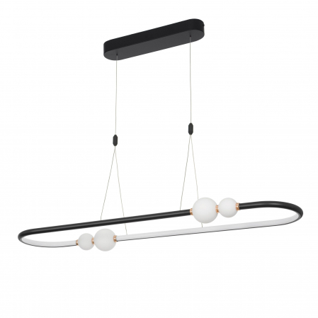 Lustre - Lustra orizontala dimabila LED neagra/aurie Charon 100 cm, detalii glob albe sticla, design modern, 9820603 - Novaluce