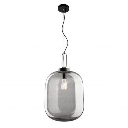 Lustre Dormitor - Lustra pe fir sticla fumurie Raja Ø25/35 cm, forma cilindrica, design industrial, 9120668 - Novaluce