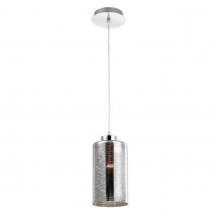 Lustre Dormitor - Lustra pe fir Stripe sticla fumurie crom, forma cilindrica, design modern, 9361561 - Novaluce