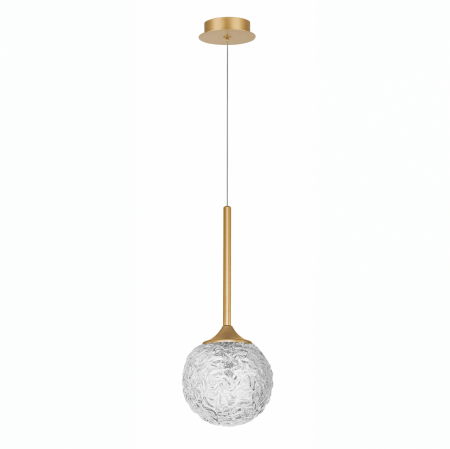 Lustre Dormitor - Lustra pendul aurie Fedora Ø15/30 cm, glob sticla structurata, bec LED G9, 9260211 - Novaluce