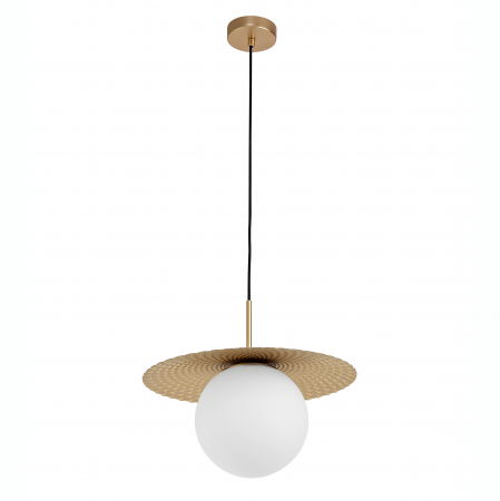 Lustre Dormitor - Lustra pendul aurie/neagra Deepak, glob alb sticla, detalii metal, design modern, 9988381 - Novaluce