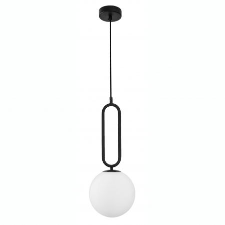 Lustre Dormitor - Lustra pendul glob alb cu auriu/negru Junia Ø20/25 cm, design modern, sticla/metal, 9191202 - Novaluce