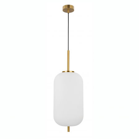 Lustre Dormitor - Lustra pendul moderna alb cu auriu forma cilindrica Felicia 22x40 cm, sticla/metal, 9624062 - Novaluce