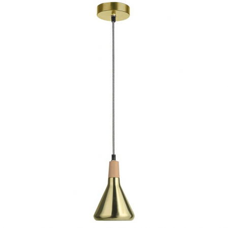Lustre Dormitor - Lustra pendul Ponse diverse culori, abajur din metal cu detaliu din lemn, inaltime reglabila, 7605176 - Novaluce