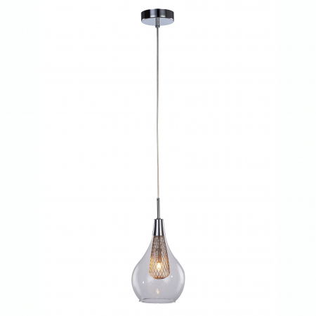 Lustre Dormitor - Lustra pendul Shiro 1 bec, abajur sticla transparenta, detalii metalice aurii si crom, AZ 1687 - Azzardo