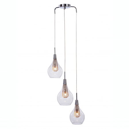 Lustre Dormitor - Lustra pendul Shiro 3 becuri inaltime asimetrica, abajur sticla transparenta, detalii metalice aurii si crom, AZ 1688 - Azzardo