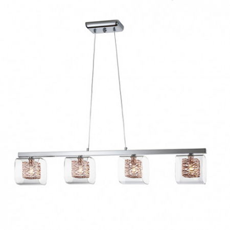 Lustre Dormitor - Lustra premium liniara Vola 4 abajururi duble sticla si metal, inaltime reglabila, 867012 - Schuller