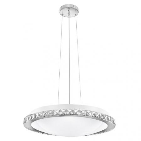 Lustre Dormitor - Lustra premium moderna rotunda alba Nateli Ø 51 cm, abajur din sticla cu cristale, 7311404 - Novaluce