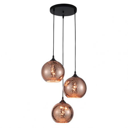 Lustre Dormitor - Lustra premium rotunda sticla cupru Dionis Ø 35 cm, 3 pendule, inaltime reglabila, baza metal, 8142681 - Novaluce