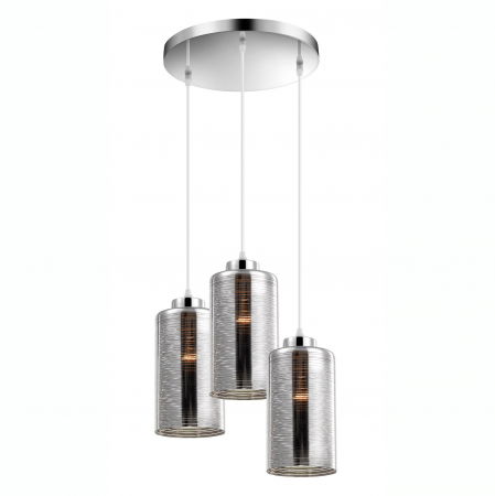 Lustre Dormitor - Lustra rotunda 3 pendule pe fir Stripe sticla fumurie crom, forma cilindrica, design modern, 9361563 - Novaluce