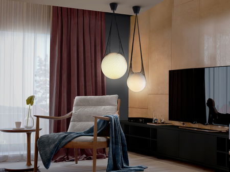 Lustra rotunda alba Filipi Ø 40 cm, glob de sticla suspendat in mesh, inaltime reglabila, 353021 - Schuller [4]