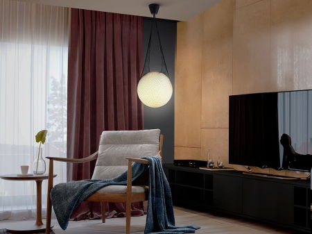 Lustra rotunda alba Filipi Ø 40 cm, glob de sticla suspendat in mesh, inaltime reglabila, 353021 - Schuller [3]