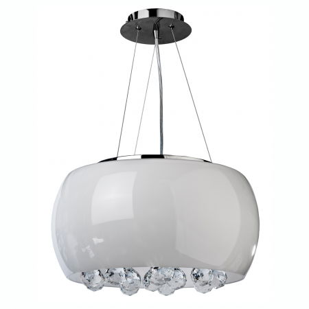 Lustre Dormitor - Lustra rotunda alba lucioasa Rumya Ø 40/50 cm cu cristale, design modern, sticla opal, AZ 0701 - Azzardo