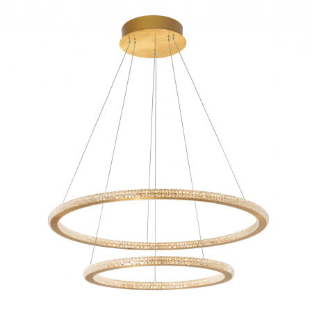 Lustre Dormitor - Lustra rotunda aurie cu cristale Baruch Ø60 cm, doua piese design modern, iluminare LED dimabila, 9011139 - Novaluce