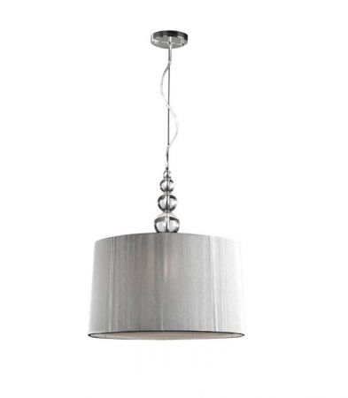 Lustre Dormitor - Lustra rotunda lux argintie Grama, abajur fir textil Ø 50 cm, inaltime reglabila, 663554 - Schuller