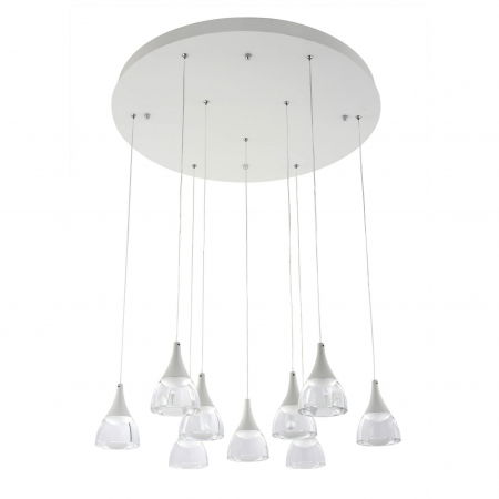 Lustre Dormitor - Lustra rotunda pendule LED alba/neagra Londyn 70x70 cm 9 becuri, abajur acril transparent/aluminiu, AZ 3144 - Azzardo