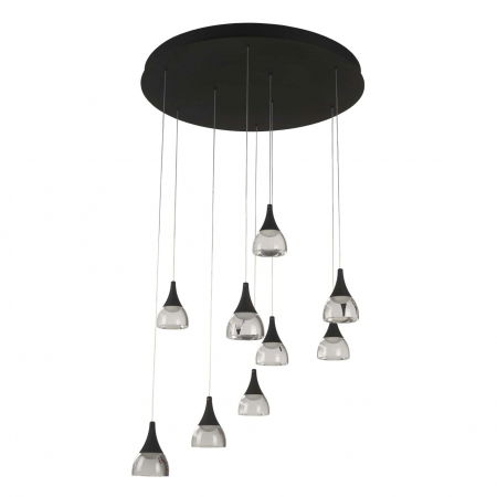 Lustre Dormitor - Lustra rotunda pendule LED alba/neagra Londyn 70x70 cm 9 becuri, abajur acril transparent/aluminiu, AZ 3143 - Azzardo