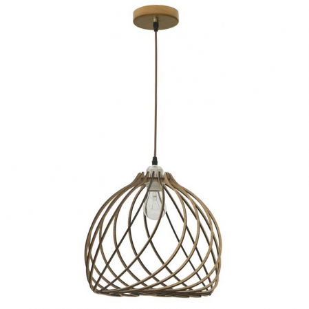 Lustre Dormitor - Lustra rotunda tip pendul Almira Ø 35 cm, abajur din lemn, inaltime reglabila, 9135061 - Novaluce