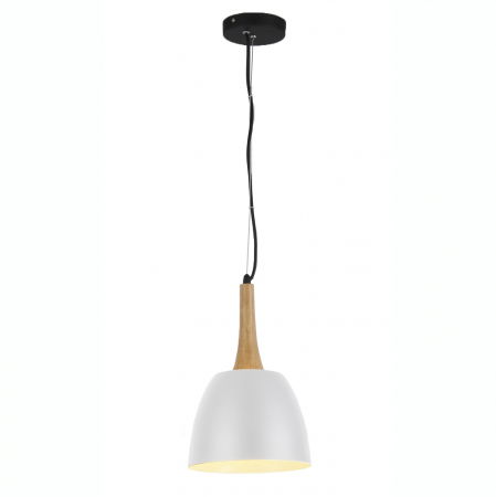 Lustre Dormitor - Lustra suspendata alba/neagra metal cu detalii lemn Efe Ø 16 cm, sil scandinav, AZ 1333 - Azzardo