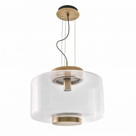 Lustre Dormitor - Lustra suspendata rotunda Dina 40x40 cm, sticla/metal/lemn, AZ 3343 - Azzardo