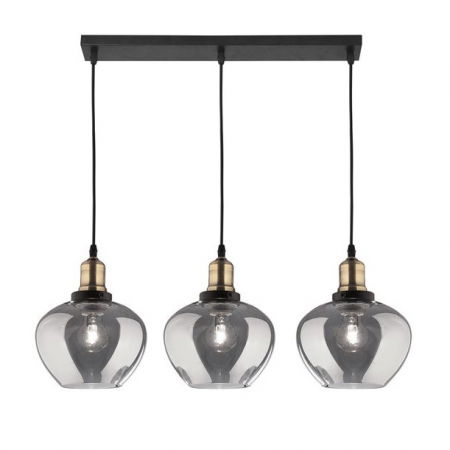 Lustre Dormitor - Lustra vintage liniara cu 3 pendule din sticla fumurie ajustabile Joska, detalii metal bronz, 8436405 - Novaluce