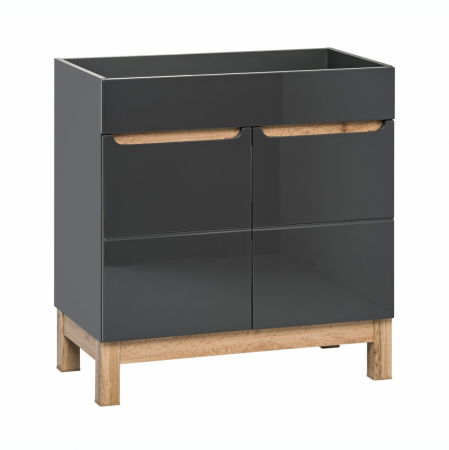 Produse - Masca lavoar baie 80 cm, MDF gri lucios, stejar auriu, Bali Grey COMAD